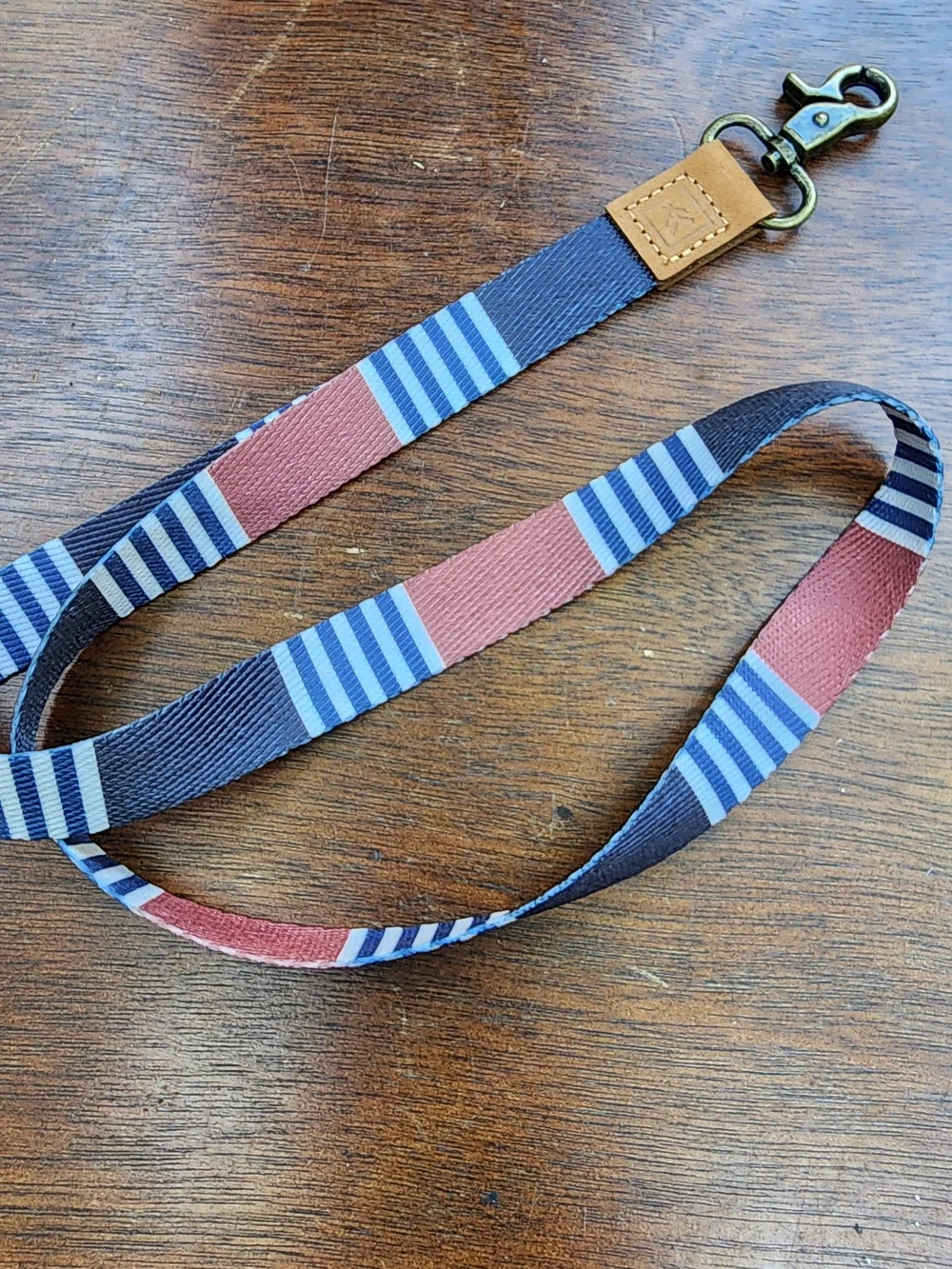 Thread Wallets Neck Lanyard Style Charlie Blue Stripe Canvas Leather Accent